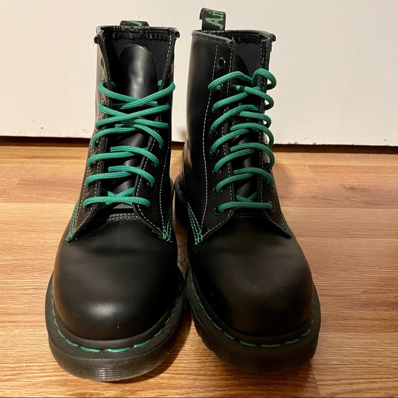 Dr. Martens 1460 Contrast Stitch Green Boots 8 - Picture 2 of 6